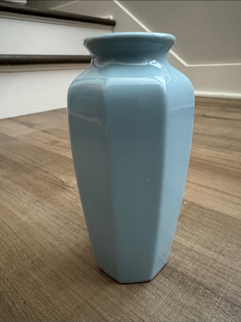 Vintage Made in Japan Aqua Blue Ceramic Vase 6.25” Faceted MCM Japandi Decor